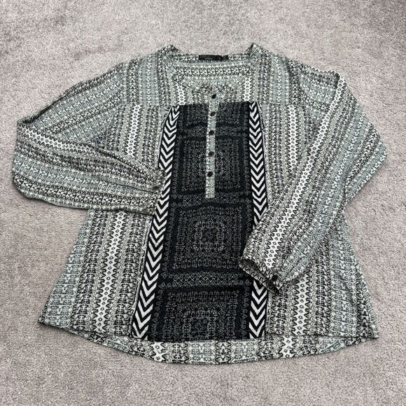 prAna Tops - Prana Geometric Print Henley Long Sleeve Blouse Womens Small Black Green Top